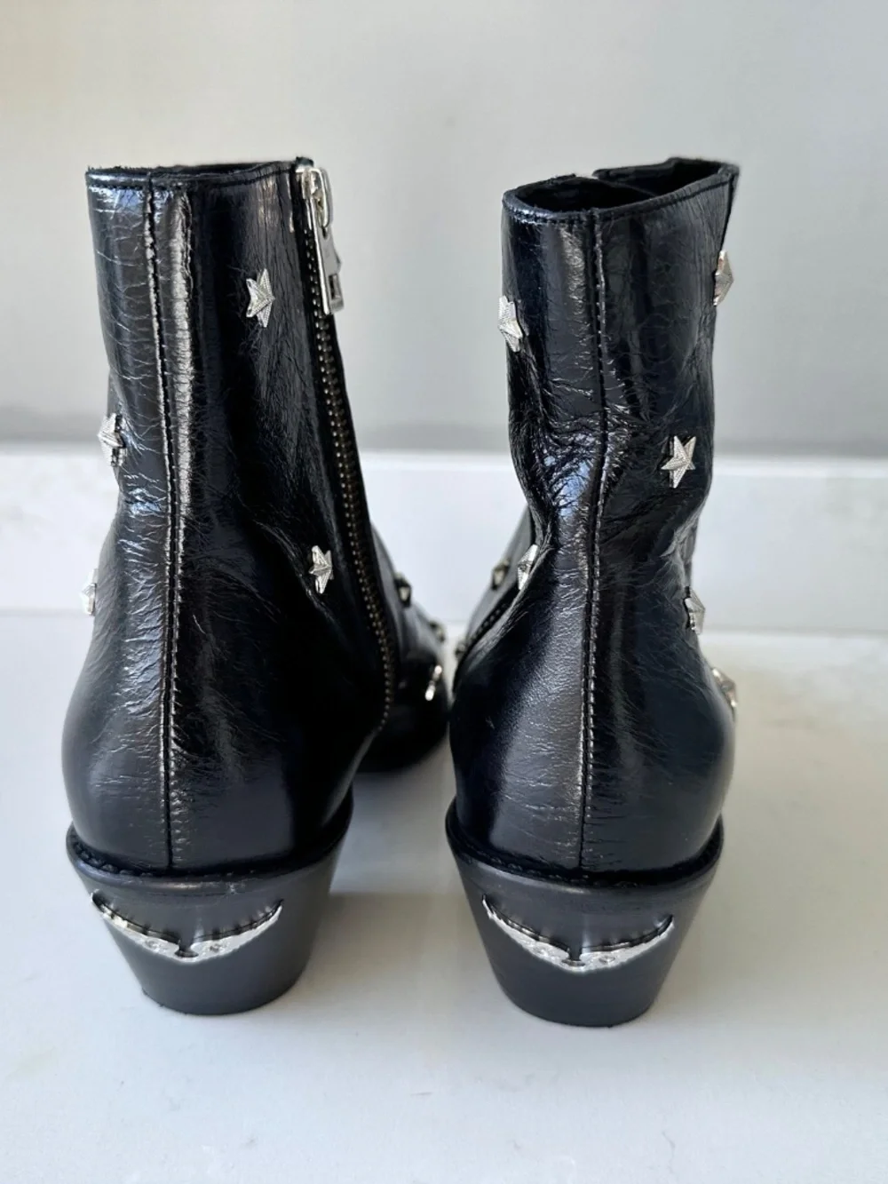 Zadig & Voltaire | Women's Star Studded Vintage Look Patent Leather Ankle Boots - Picture 7 of 8